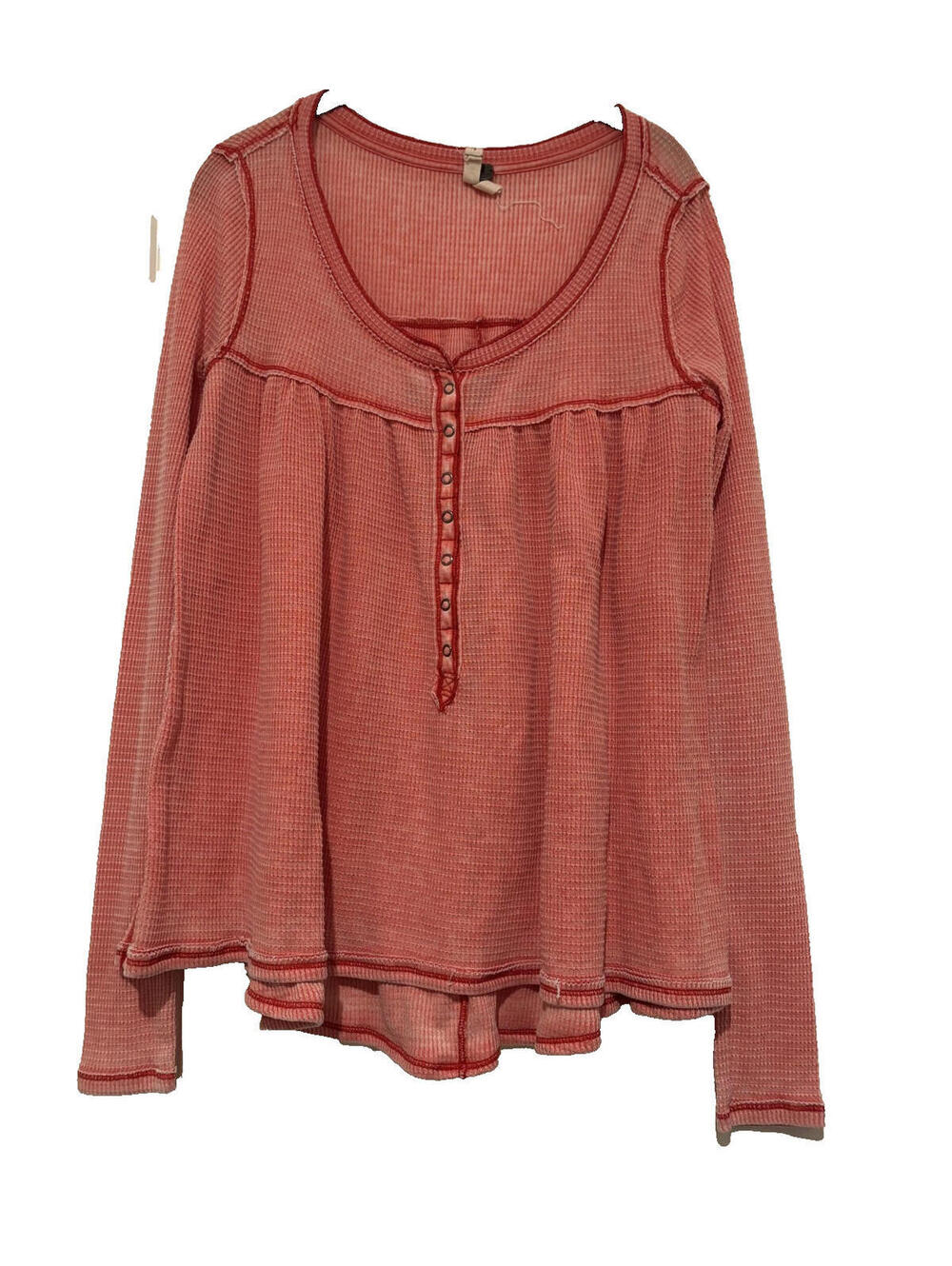Lucky brand oversized S orange waffle knit long sleeve boho peasant shirt#3024